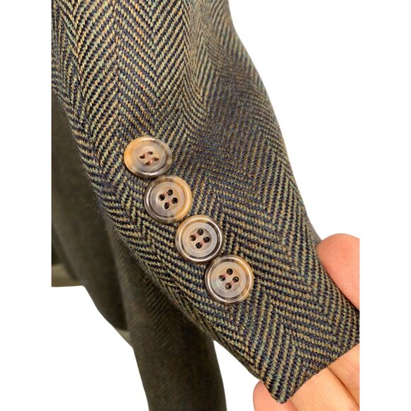 VTG 80s Oscar De La Renta Green Herringbone Wool Blazer 46R Colombia 8901 - Picture 12 of 12